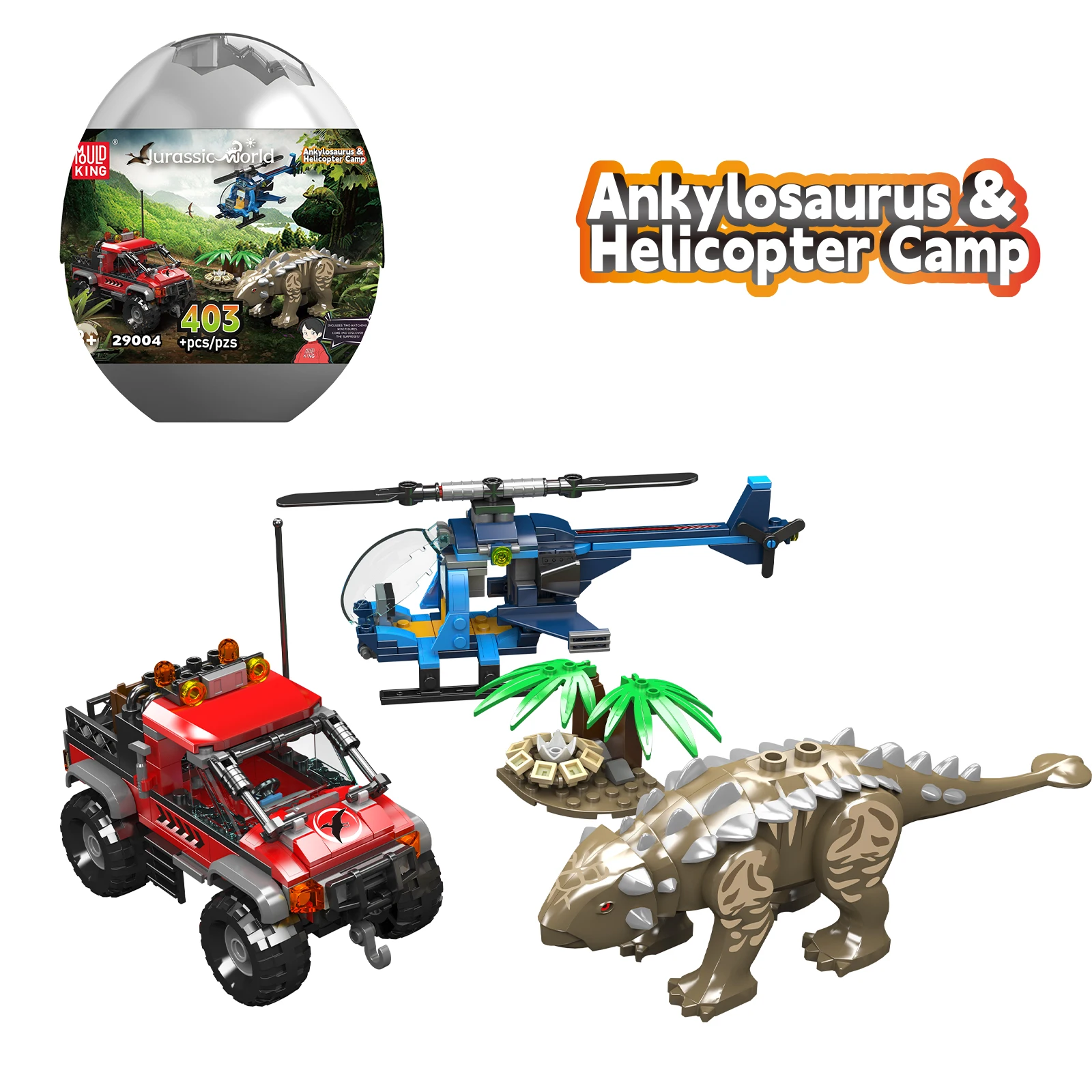 29004 403PCS Ankylosaurus Elicottero Campo Building Blocks Dinosauro Uovo Modello Kit Piccole Particelle Ornamenti Giocattoli Regalo Del Capretto