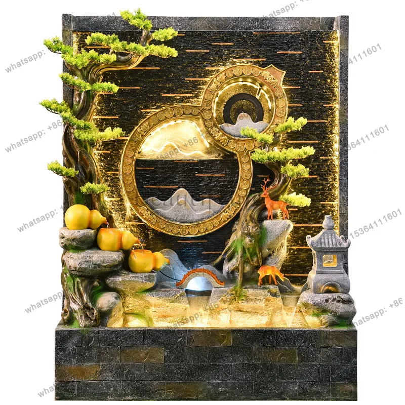 

Large water curtain wall, flowing water screen, lucky ornament, courtyard floor-to-ceiling rockery fountain landscape