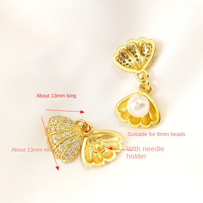 2 pieces 13mm copper clad 18K gold inlaid zircon shell exquisite pendant for making jewelry bracelet earrings accessories