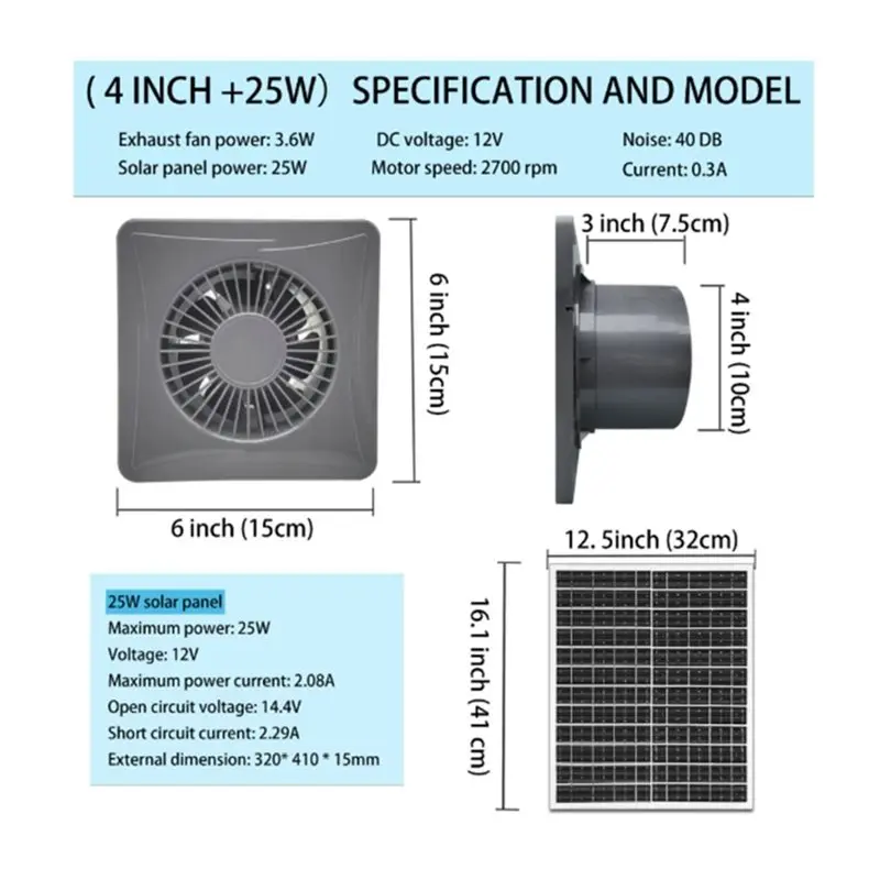 [B25B!】 New Energy 4-Inch Solar Powered High-Speed 12V Silent Fan With 25W Panel For Solar Exhaust Fan In For Chicken Coops Shed