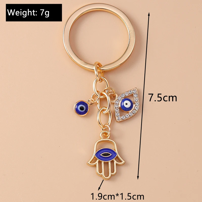 Retro Legierung Türkische Glück Böse Augen Schlüsselbund Hamsa Hand Schlüssel Ring Anhänger für Frauen Mädchen Handtasche Dekor DIY Schmuck Geschenke – Detail 16