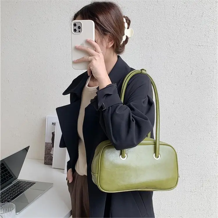 Vintage Pillow Design Women Commuter Shoulder Bag Causal Solid Color PU Leather Underarm Female Bag Ladies Travel Makeup Handbag