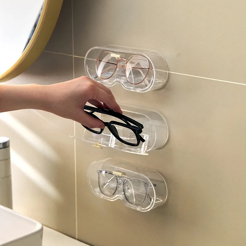 New Transparent Flip Cover Glasses Storage Case Can Be Wall Mounted Without Punching Myopia Glasses Sunglasses Display Rack