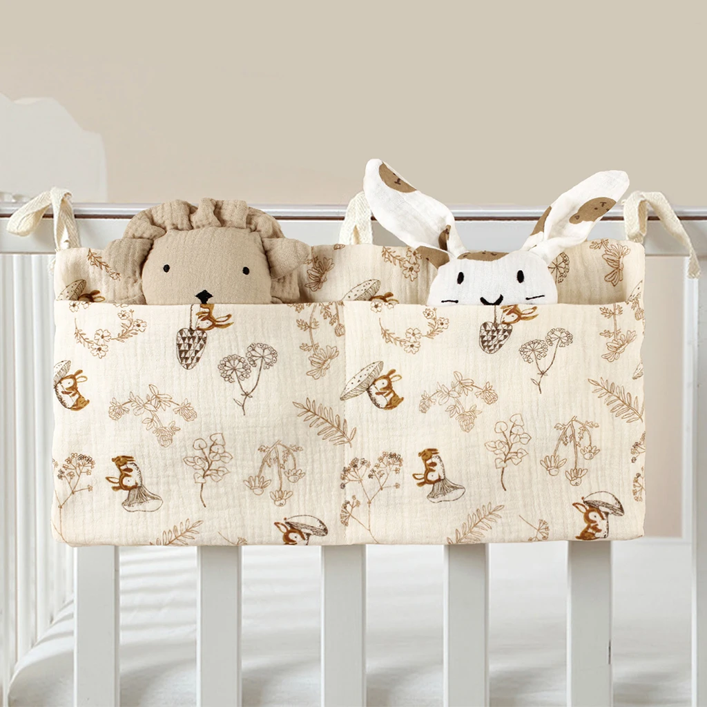 

1pc Cotton Baby Bed Rail With Double Pockets, Baby Bottle Hanging Bag, Diaper Storage Cart Hanging Bag