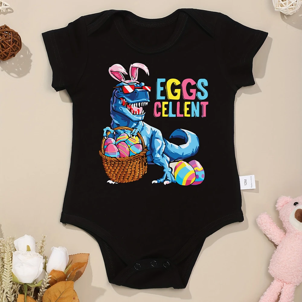 

Funny Easter Dinosaur Print Baby Boy Bodysuit Cotton Cozy Soft Spring Newborn Clothes Street Casual Fashion Infant Romper Black