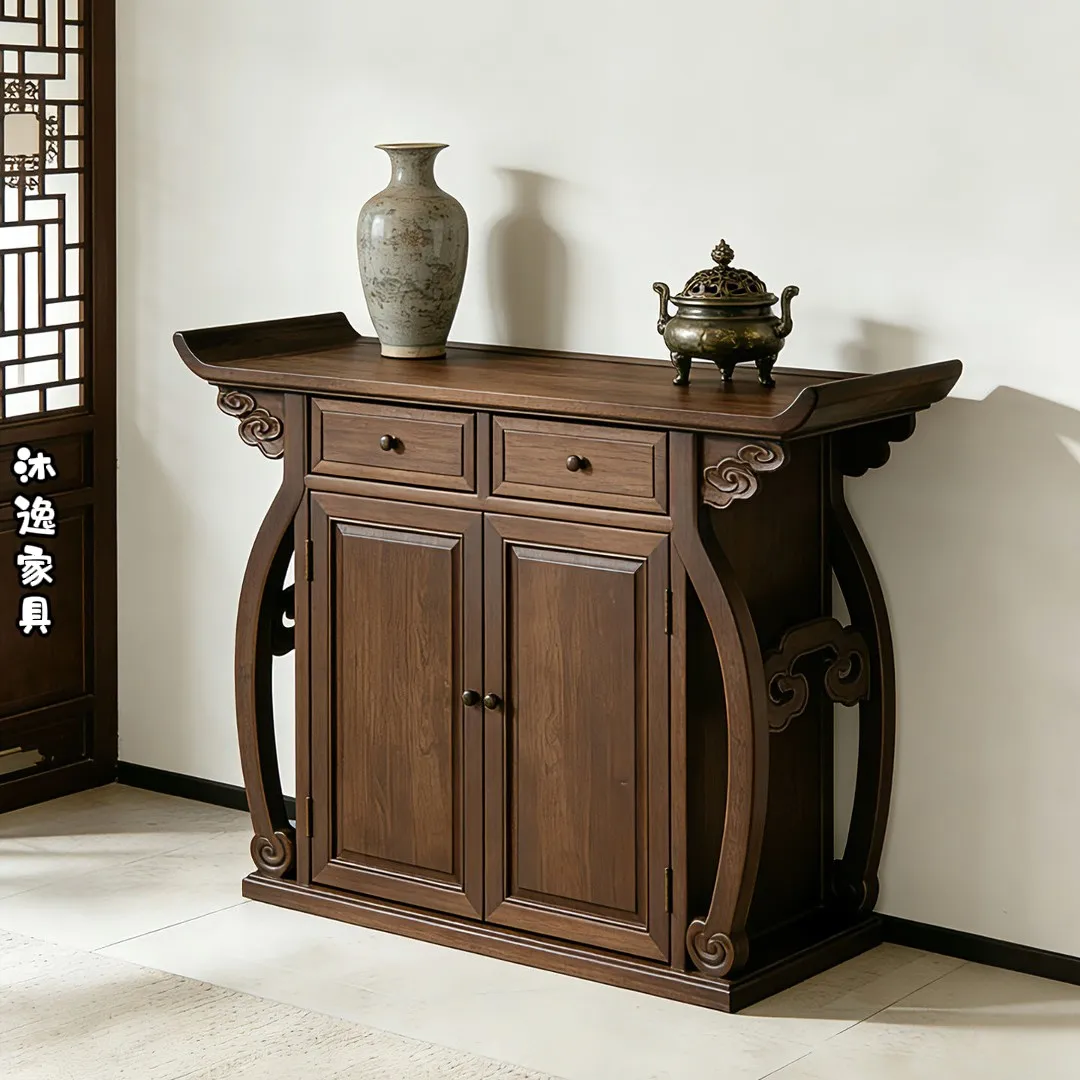 New Chinese black walnut warped head porch decorative cabinet solid wood storage cabinet