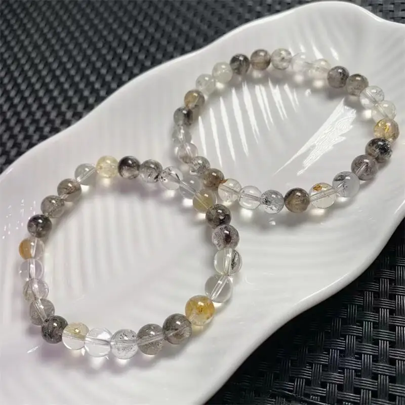 7.8MM Natural Colored Herkimer Diamond Bracelet Crystal Reiki Healing Fengshui Stone Fashion Cute Jewelry Gift For Women 1PCS