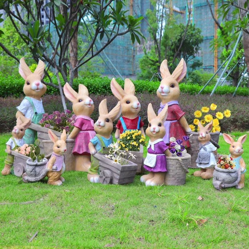 Garden Decoration Outdoor Cartoon Rabbit Sculpture Landscape FRP Large Statue Landscape Simulation Animal Figurines Customized