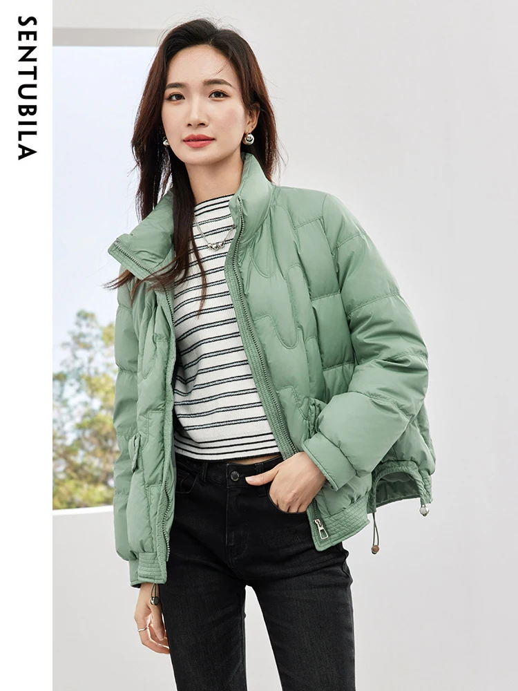 SENTUBILA Down Jacket Women\'s Winter Crop High Quality Down Coat 2024 Fashion Duck Down Stand Collar Warm Short Jacket W34Y50682