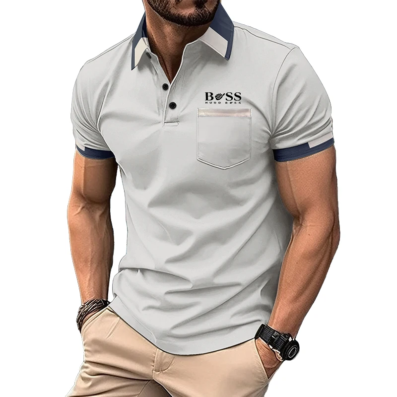 Boutique POIO Men's Top Short Sleeve Button Collar T-shirt Fashionable Casual Style Comfortable Breathable Sweat wicking Sports