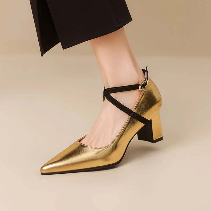 

ORCHA LISA New Luxury 2026 Classic Bling Women's Pumps Pointed Toe 6cm Chunky Heel Buckle Strap Large Size 46 48 Party Style