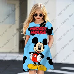 MINISO Girls Summer Dress Fashion Cartoon Cute Mickey Mouse Print Women Dresses Girls Short Sleeve Princess Dress Girls Clothing