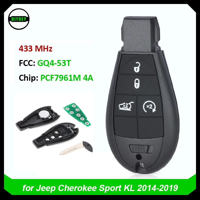 

DIYKEY Remote Key Fob Fobik 433MHz PCF7961M 4A Chip for Jeep Cherokee Sport KL 2014 2015 2015 2017 2018 2019 FCCID: GQ4-53T