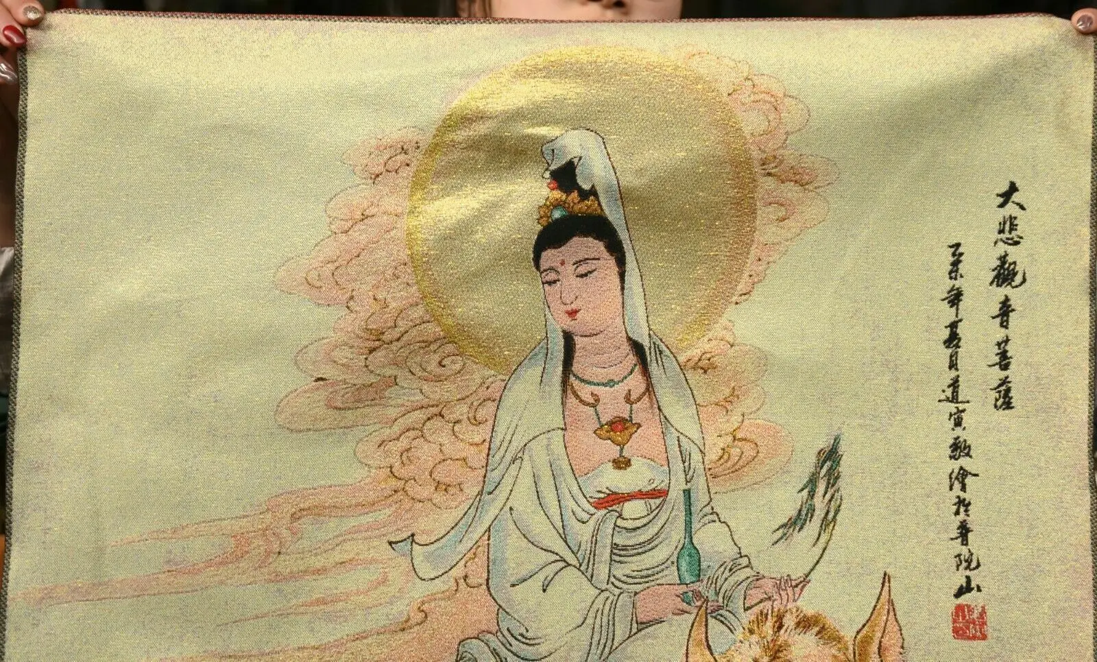 36” Tibet Cloth Silk Kwan-yin Guan Yin Goddess Thangka Tangka Mural Painting