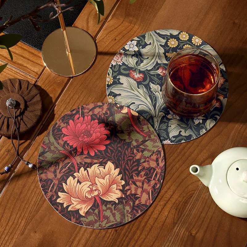 Luxury PU Coasters 16cm - Heatproof Oil/Water Resistant,Non-Slip,Modern Pastoral Style Washable Round Table Protector(1-10P Set)