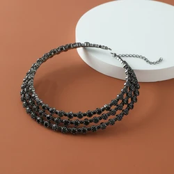 Luxury Black Rhinestone Multi Layer Women Necklace Minimalism Beads Choker For Girls Jewelry Trend Wedding Nake Accessories