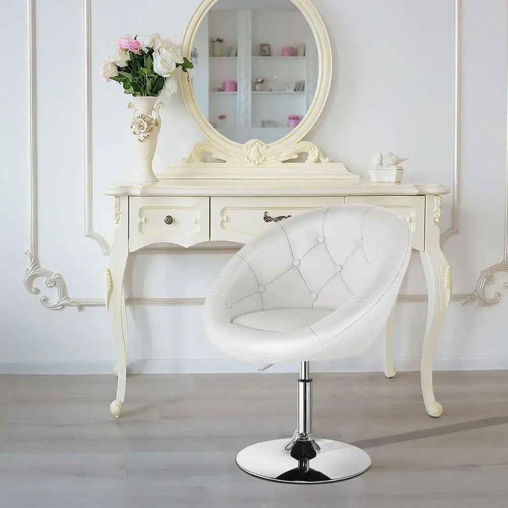 Adjustable Height Swivel Vanity Chair with Back, Ideal for Beauty and Living Room, White