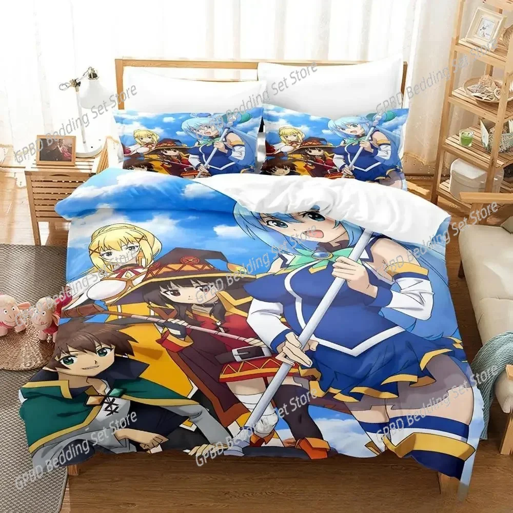 

Kawaii KonoSuba Cartoon Anime Comfortable Duvet Quilt Cover Pillowcase Bedding Set Children Bedroom Decoration Home Textile