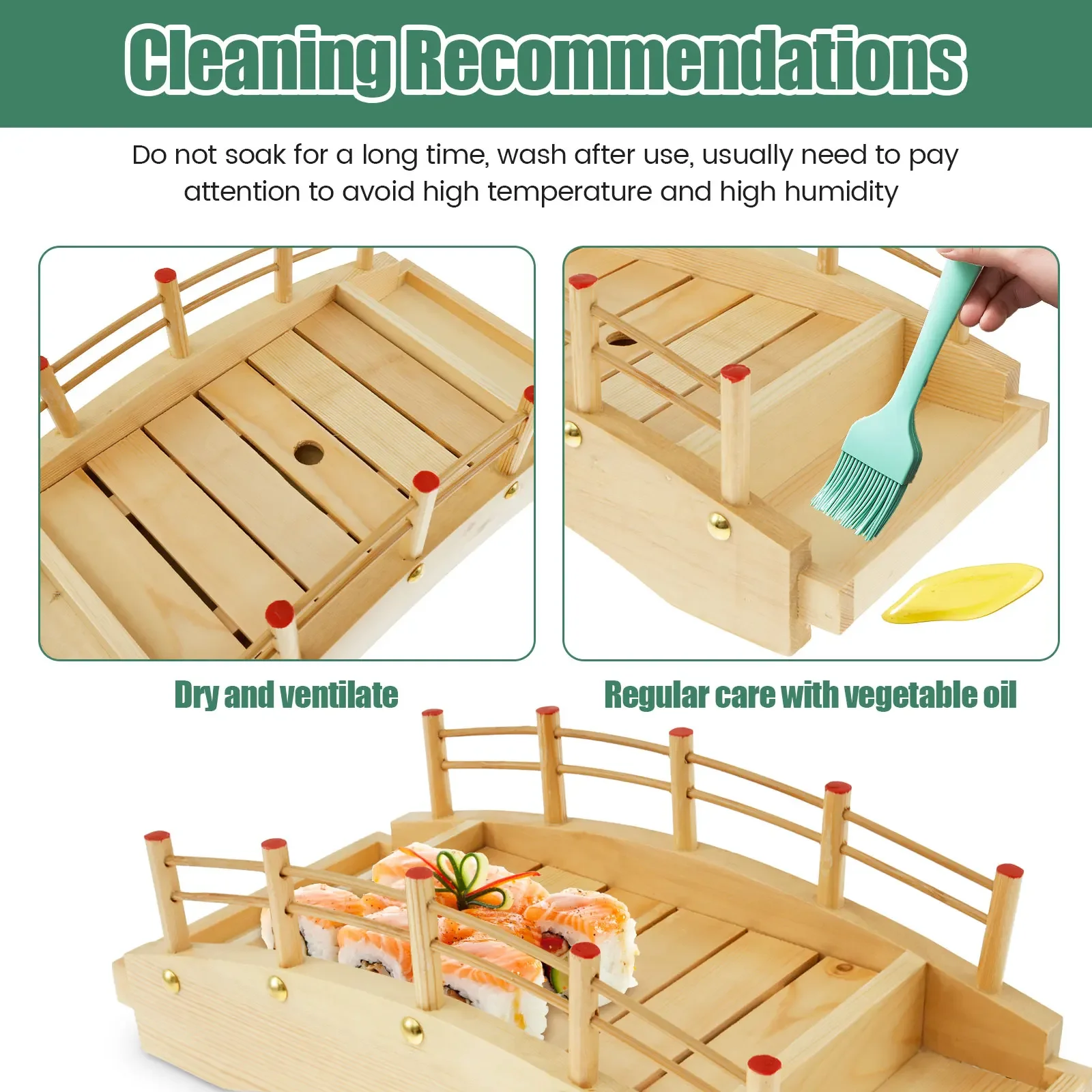 صينية تقديم السوشي، طبق تقديم جسر السوشي الخشبي، صينية السوشي على الطراز الياباني، طبق تقديم السوشي المزخرف للمطبخ المنزلي #5