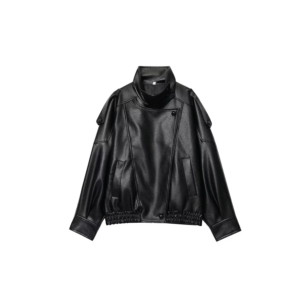 

Осенняя новая женская универсальная свободная куртка из искусственной кожи в мотоциклетном стиле