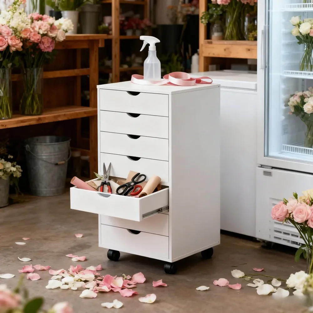 

Portable Storage Cabinet On Wheels For Office, Bedroom Home Organization, White