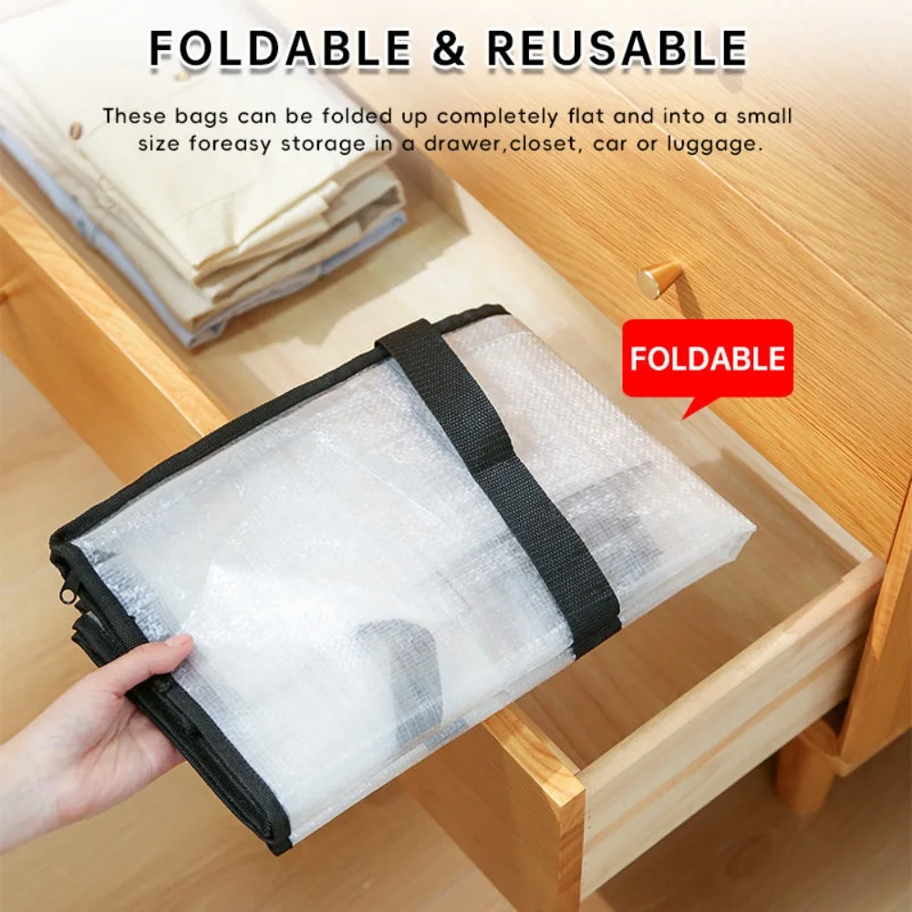 Sacos de mudança resistentes e transparentes, extra grandes, com zíperes e alças, organizadores de armário para roupas e cobertores.