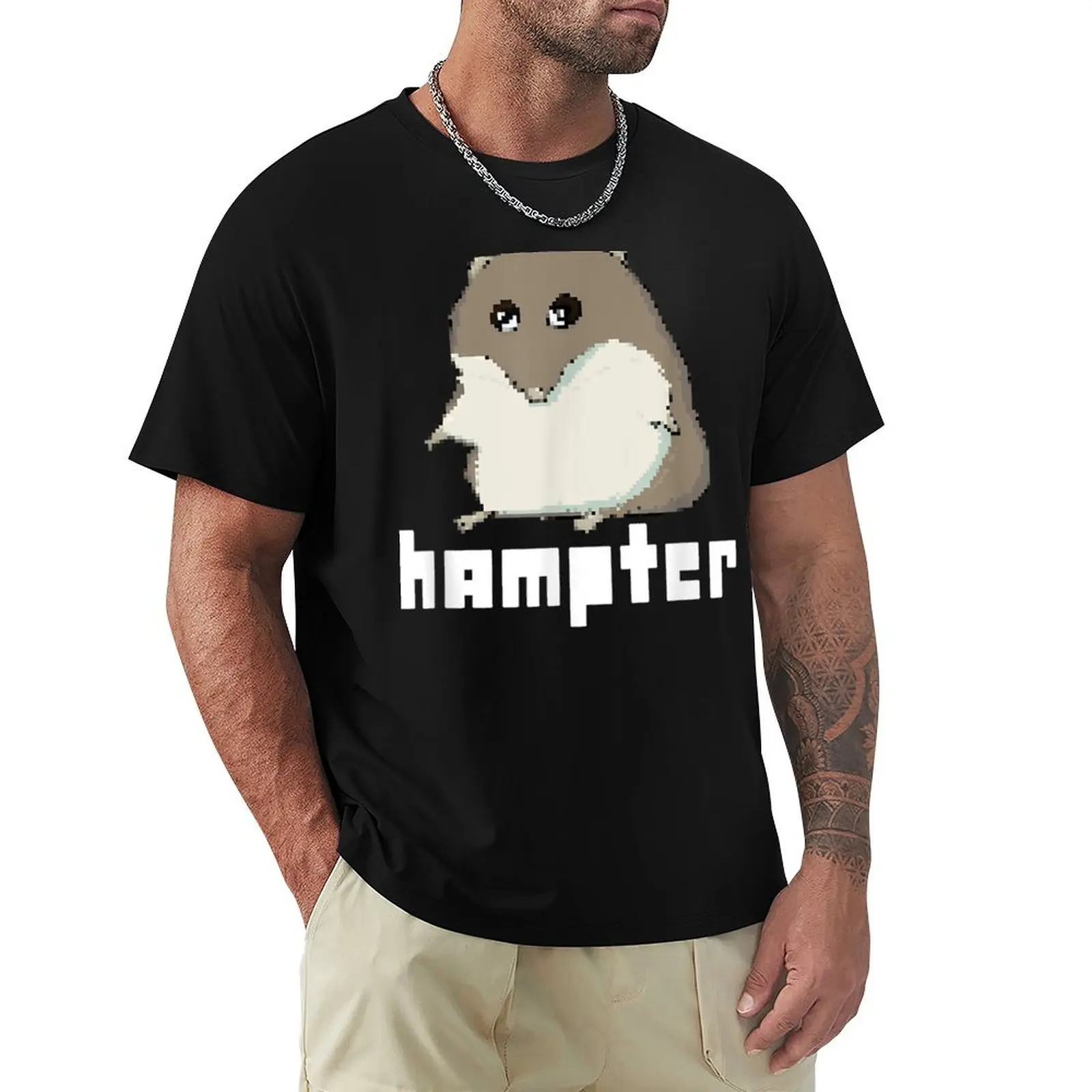 HAMPTER Meme Pixel Art T-Shirt Basic Solid Color Short Sleeve Cotton Top