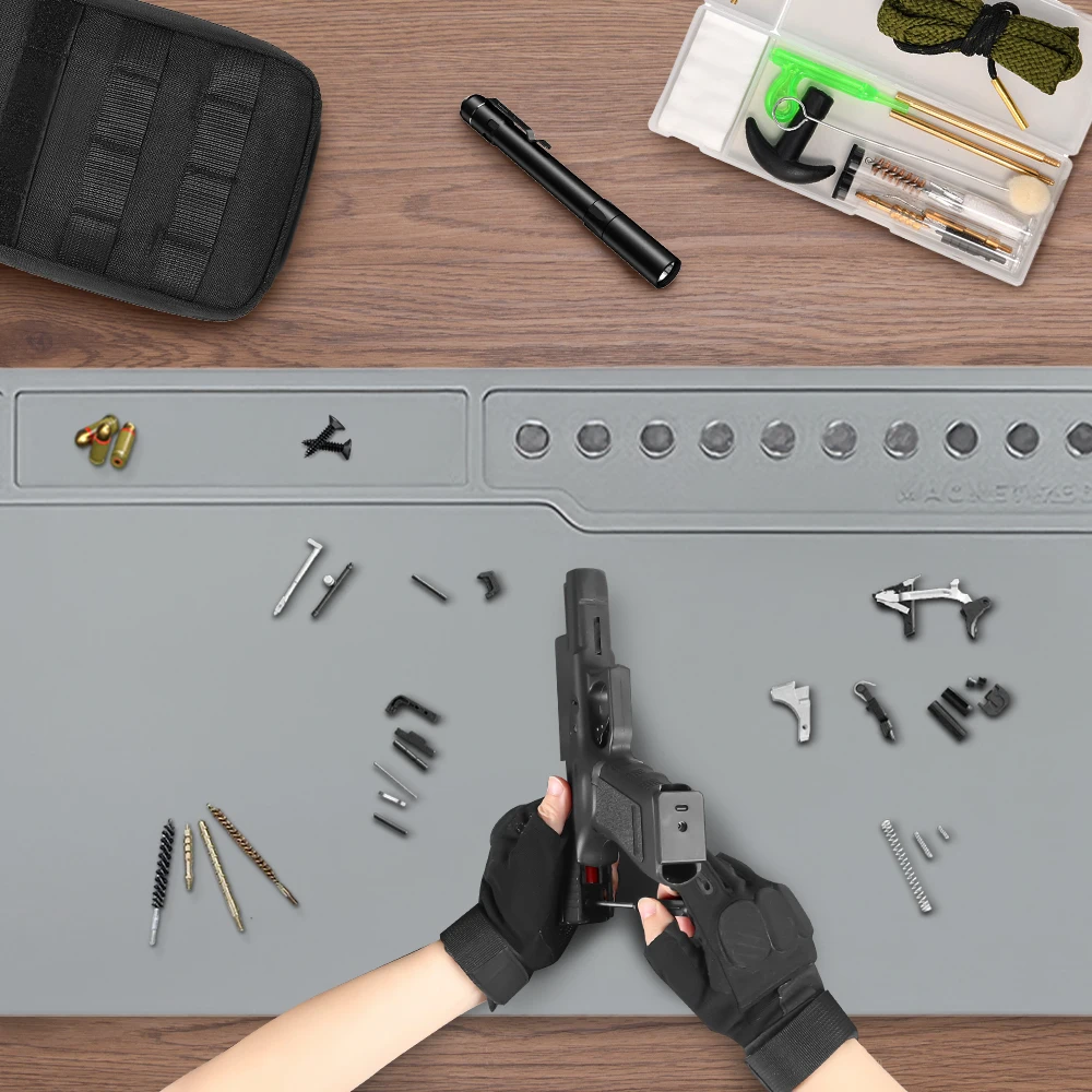 Weapons Cleaning Mat 89x30cm Gun Cleaning Pad Rifle Mat Handgun Maintenance Tray with Organizer Magnetic Dots Repair Pad view 3
