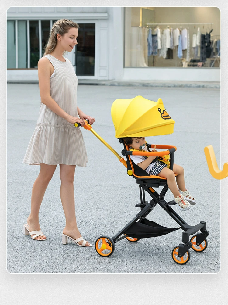 Portátil Two-Way Push Baby Stroller, pode sentar e deite-se, dobrável, resistente ao choque, alta paisagem, carro de bebê, rotação de 360 °