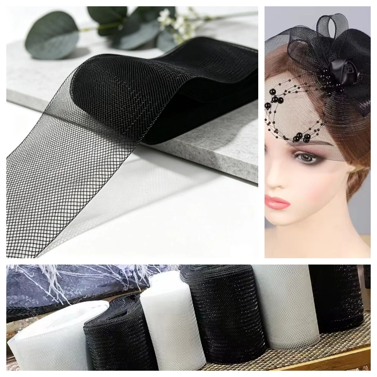 Soft Polyester Mesh Ribbon Flat Plain Crinolines Braid with Horsehair Fabric for Hats Millinery Craft Wedding Dress Skirt