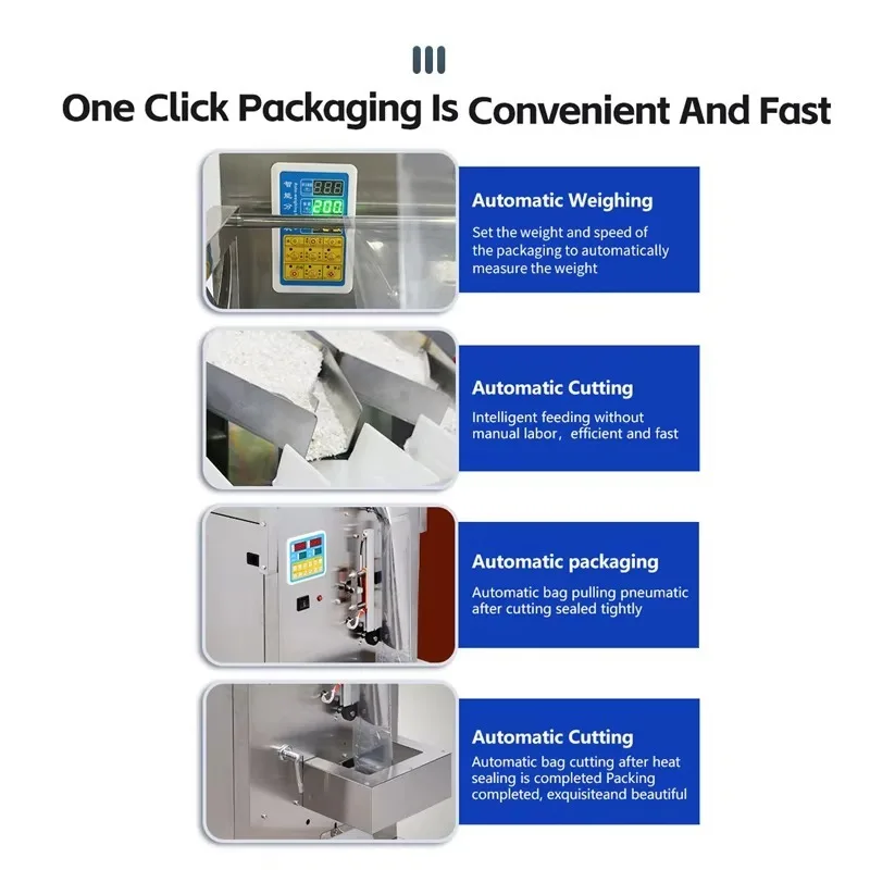 

Small Fully Automatic Cooked Rice And Sugar Food Weighing Repackaging Filling And Packing Packaging Machine For Rice Grains