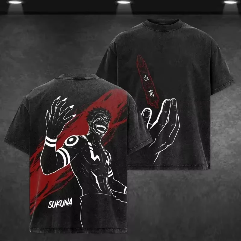 Anime Jujutsu Kaisen Mahoraga Printed Tee Men Washed Cotton T-shirts Vintage T Shirt Harajuku Men's Clothing T Shirt 2026 Summer