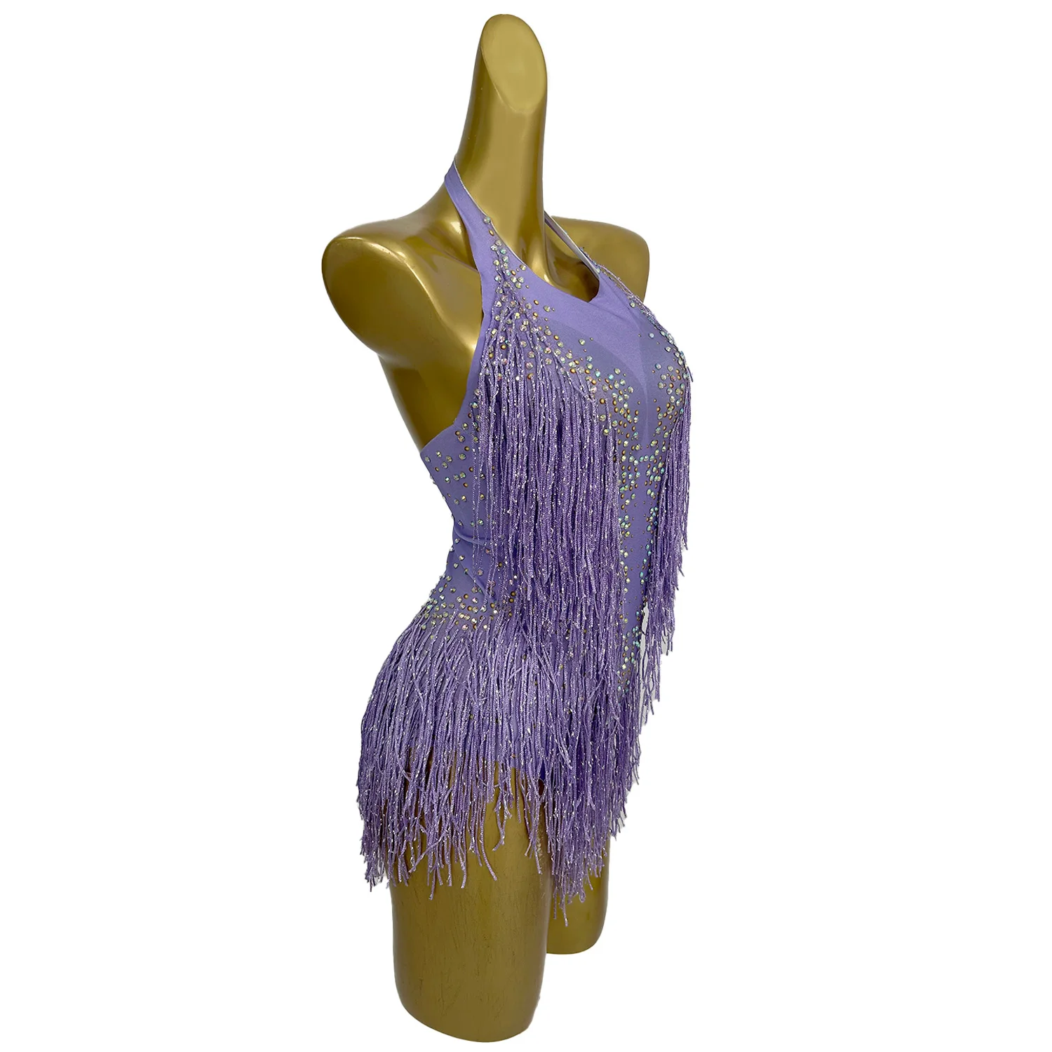 New 2025 Sequin Fringes Purple Leotard Sexy Tassel Bodysuit Latin Dance Pole Costume Stage Party Club Dancer Performance Liusu