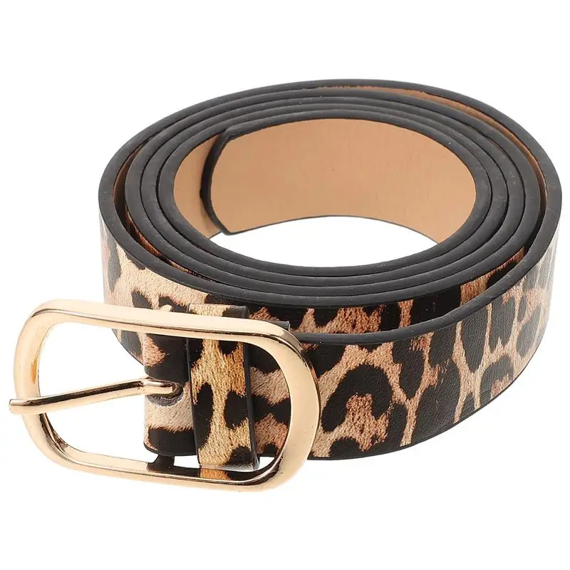 1pc Retro Female Leopard Belt Women Luxury Belt Thin Pigskin Waist Belt Metal Buckle Casual Cowgirl Belt 107x3cm