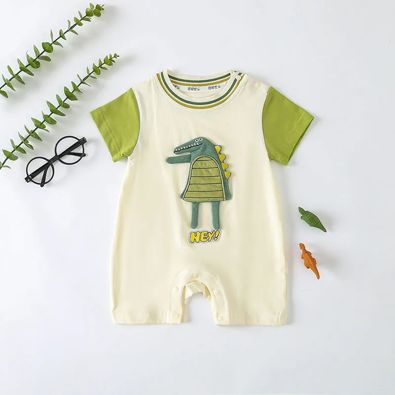 MILANCEL New Baby Summer Romper Newborn Boys Cartoon Dinosaur Short-sleeved Jumpsuit Toddler Thin Patchwock One Piece