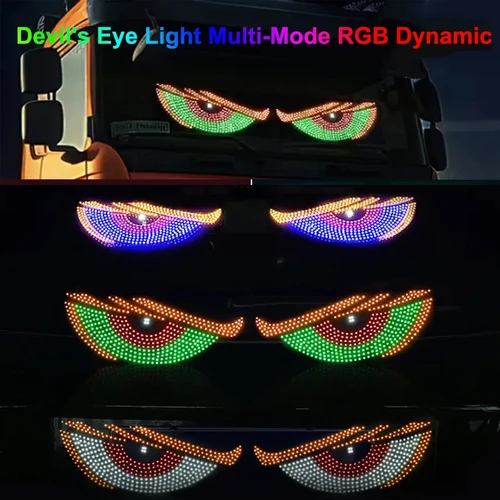 Imagen 2 del producto Luz de ojo del diablo RGB, luz decorativa dinámica de ojo de demonio, decoración de pantalla Led, Panel de píxeles, parabrisas, lámpara multimodo para coche y camión