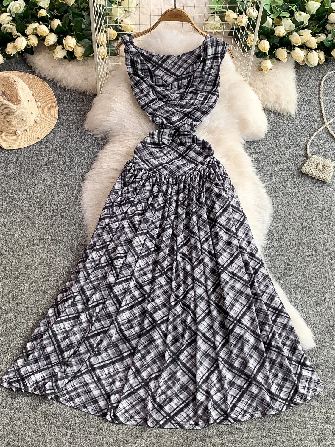 Robe d'été pour femmes, ligne a, taille haute, plissée, amincissante, jupe mi-longue, longueur au sol, Dr