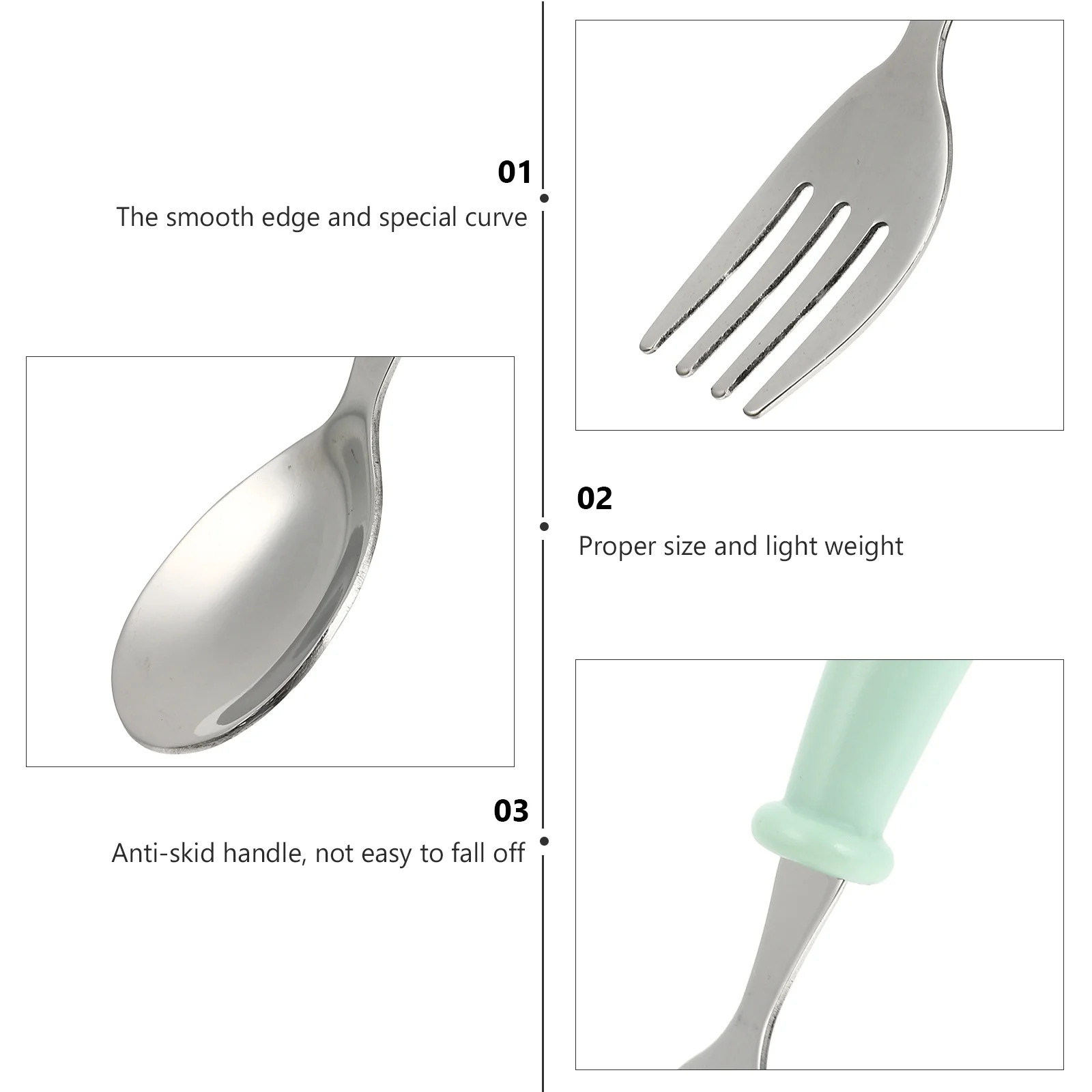 

6Pcs Feeding Spoons Forks Stainless Steel Sturdy Lightweight Colorful Food Tableware Fruit Puree Feeding Tools