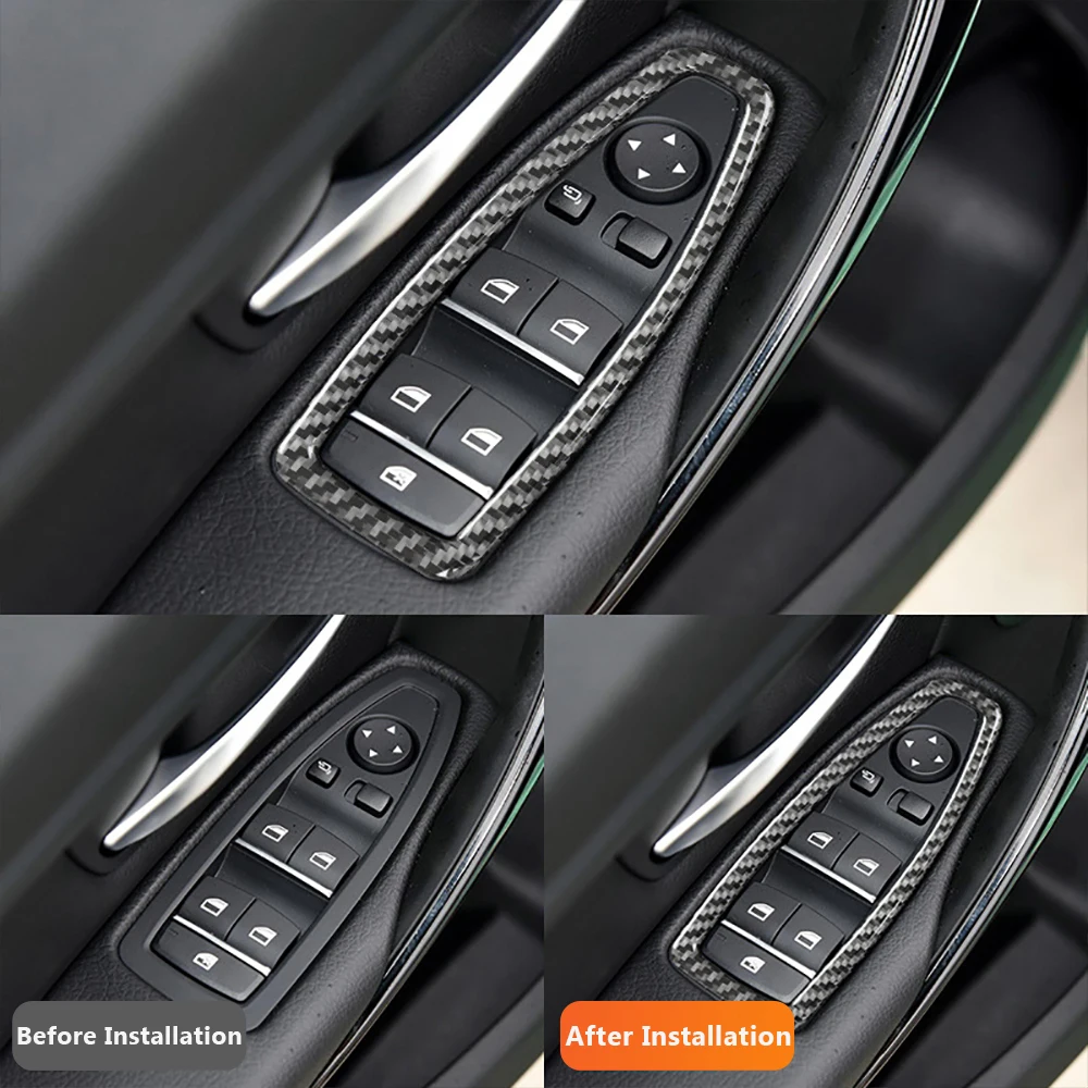 For BMW 3 Series F30 F34 F20 F21 3gt E90 2013-2019 Carbon Fiber Car Window Up Lifting Button Decorative Sticker Auto Accessories view 3