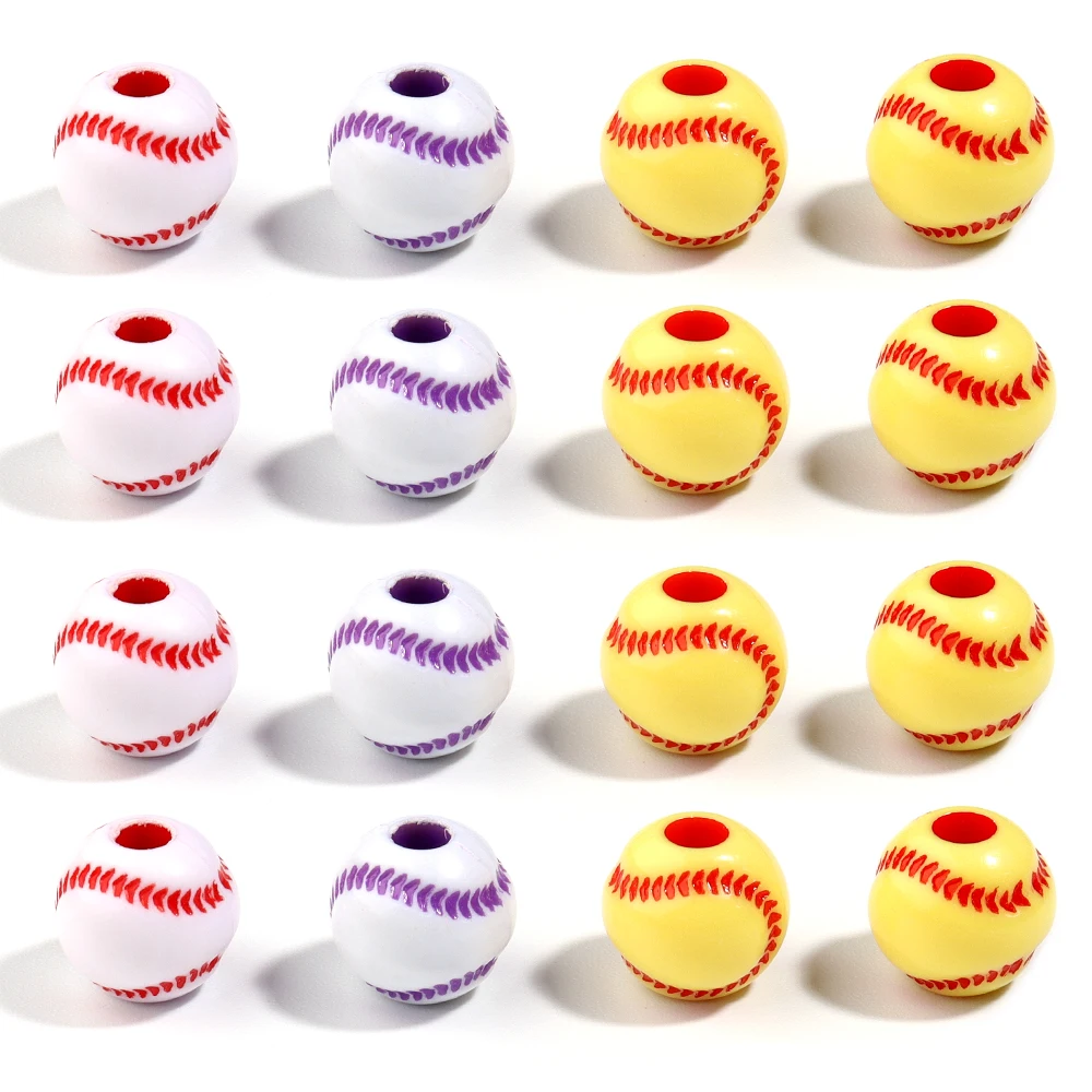 50pcs/lot Sports Ball Acrylic Beads Big Hole Loose Beads Basketball Tennis Baseball Rugby Beads For DIY Jewelry Making Bracelet
