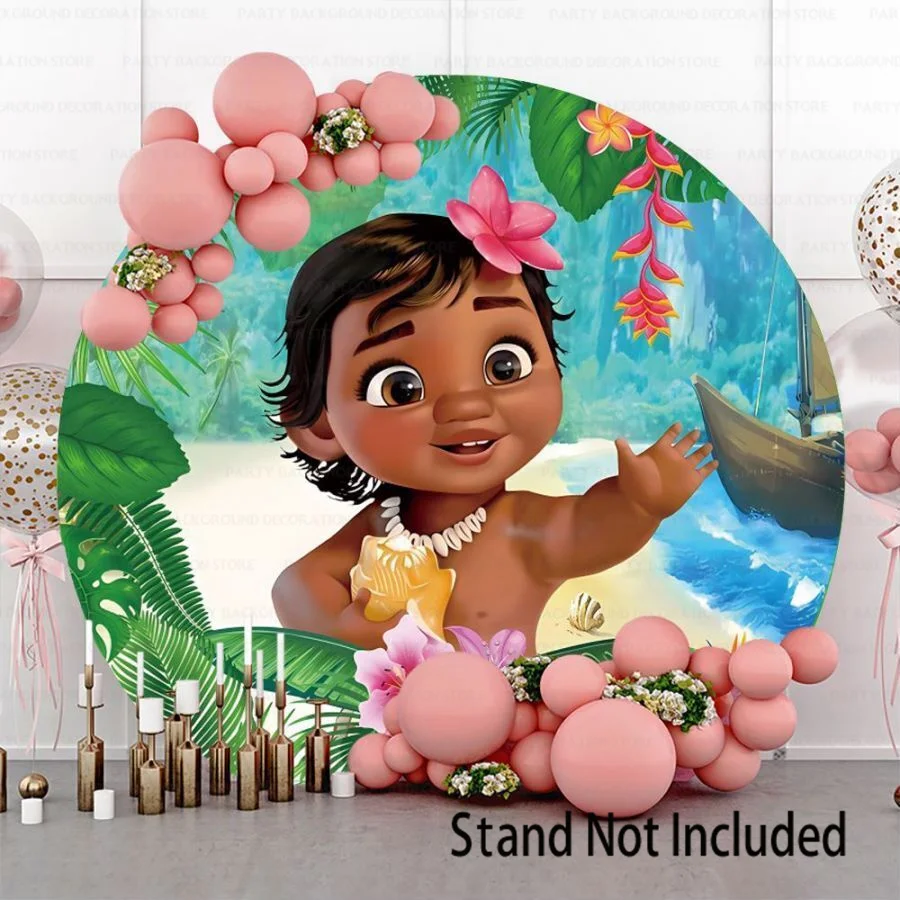 Fondo de círculo de Disney para decoración de pared, cubierta redonda de verano, princesa hawaiana, Moana, niñas, primer cumpleaños, suministros de fiesta