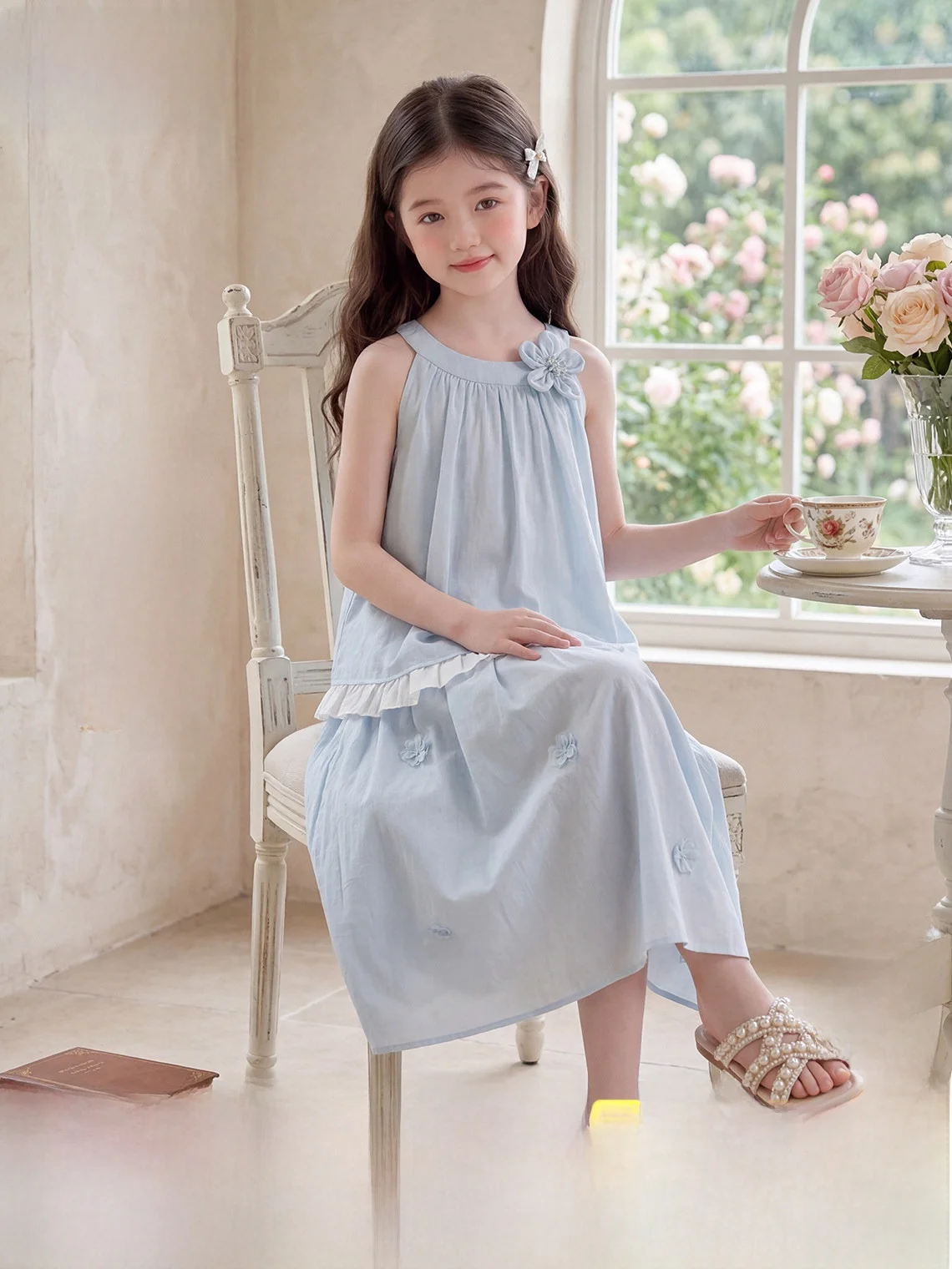 completo-estivo-da-ragazza-in-due-pezzi-top-con-scollo-all'americana-e-gonna-abbigliamento-per-bambini-carino-stile-coreano-traspirante-e-leggero