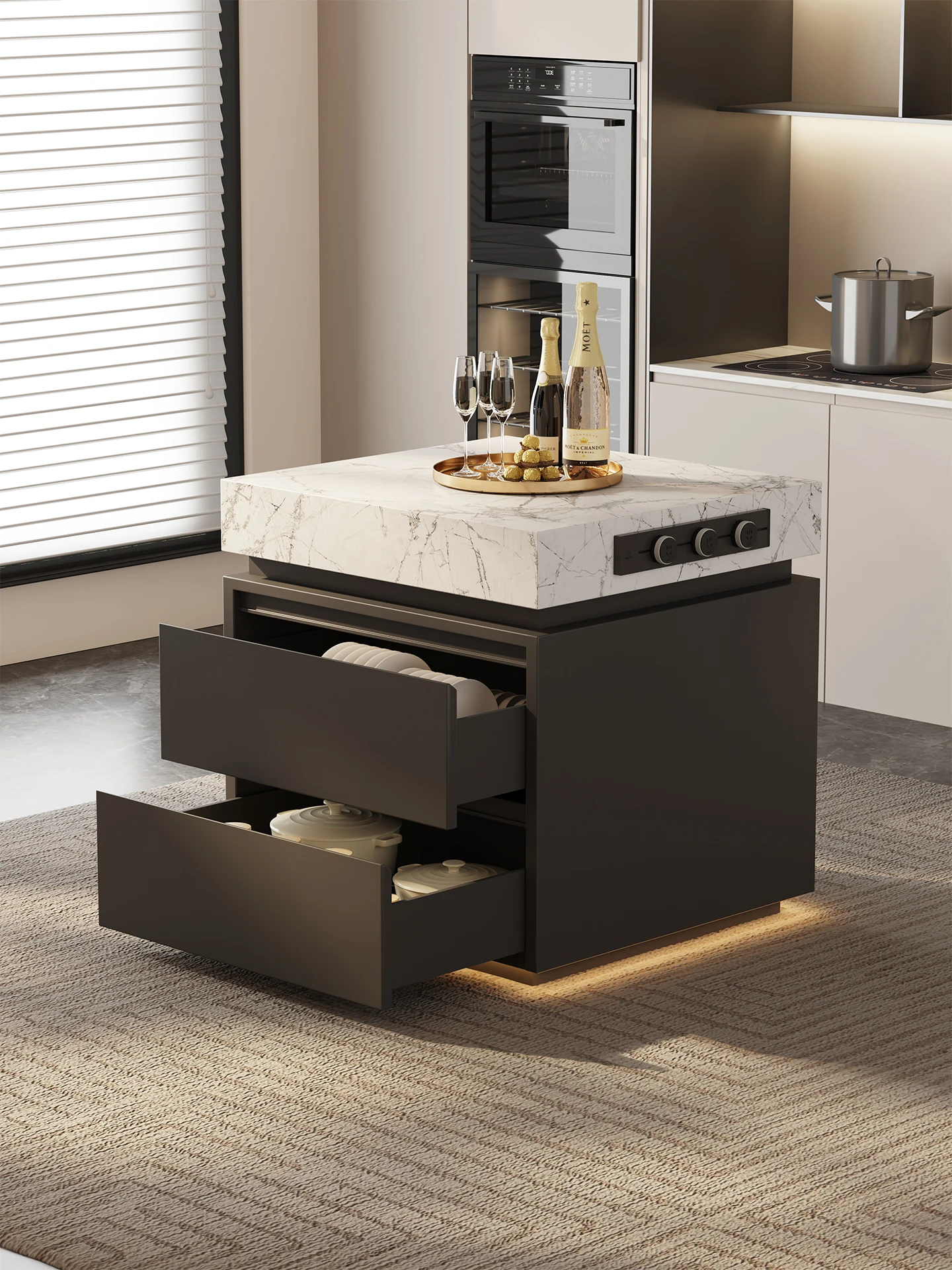 Italian light luxury island table cabinet separate open kitchen rock slab down table advanced movable bar table