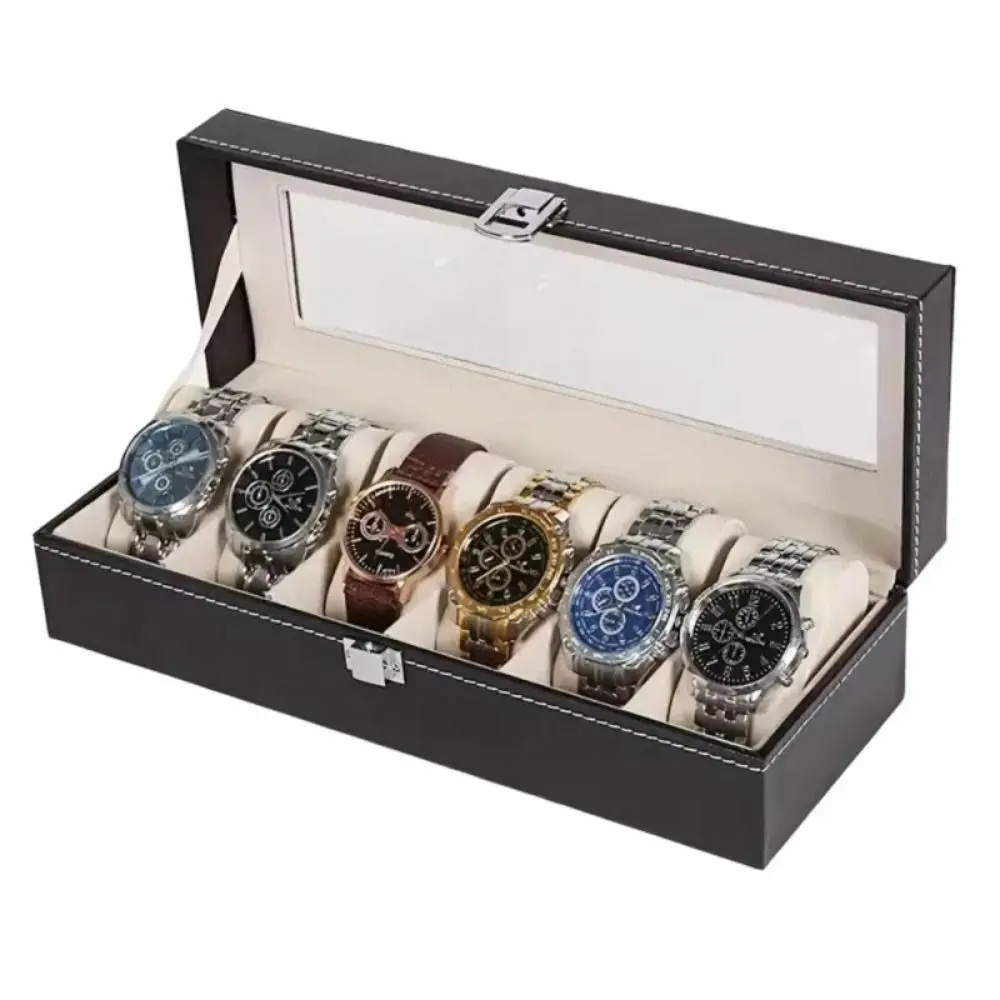 Lockable Watch Storage Box Removable Watch Pillows 2/3/6/10/12 Grids Watch Display Box Leather Waterproof Jewelry Box Men