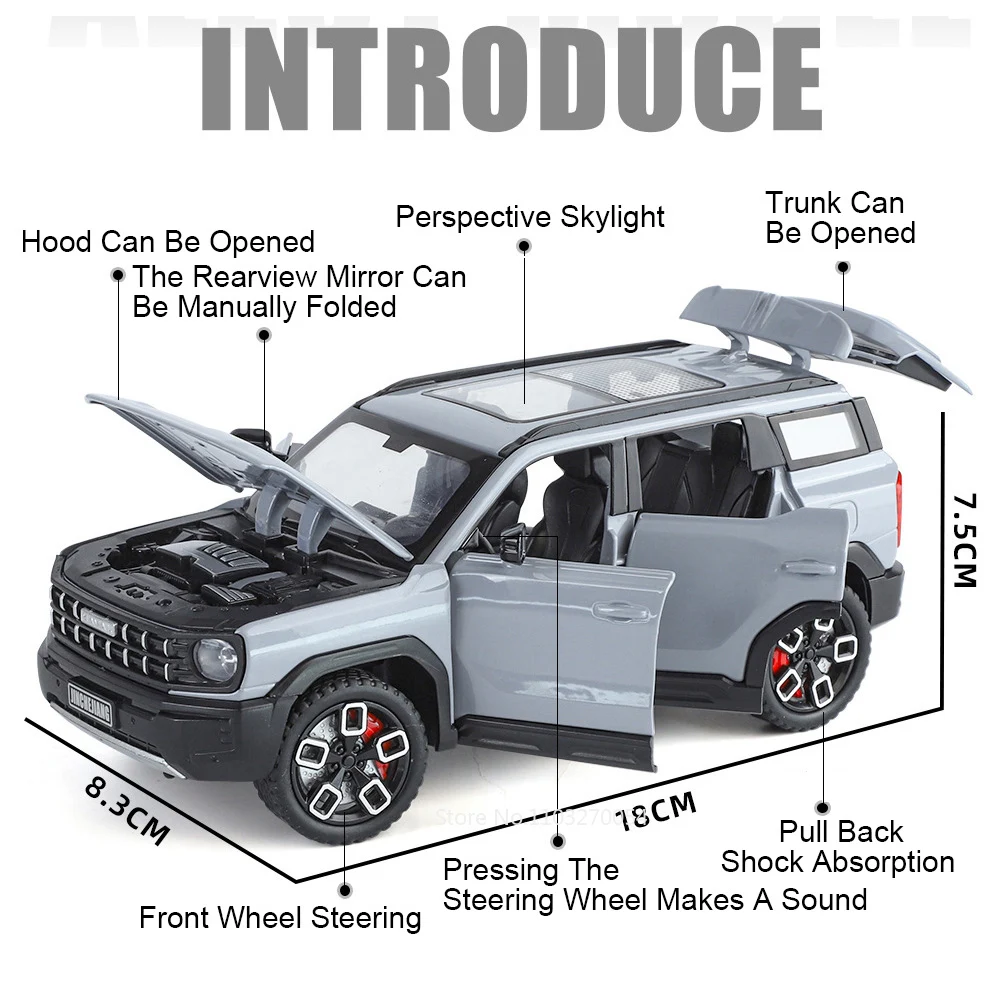 1:24 Haval X-DOG LX600 Alloy SUV Car Model Toy Doors Opened Sound Light Pull Back Front Wheel Steering Vehice for Friend's Gifts