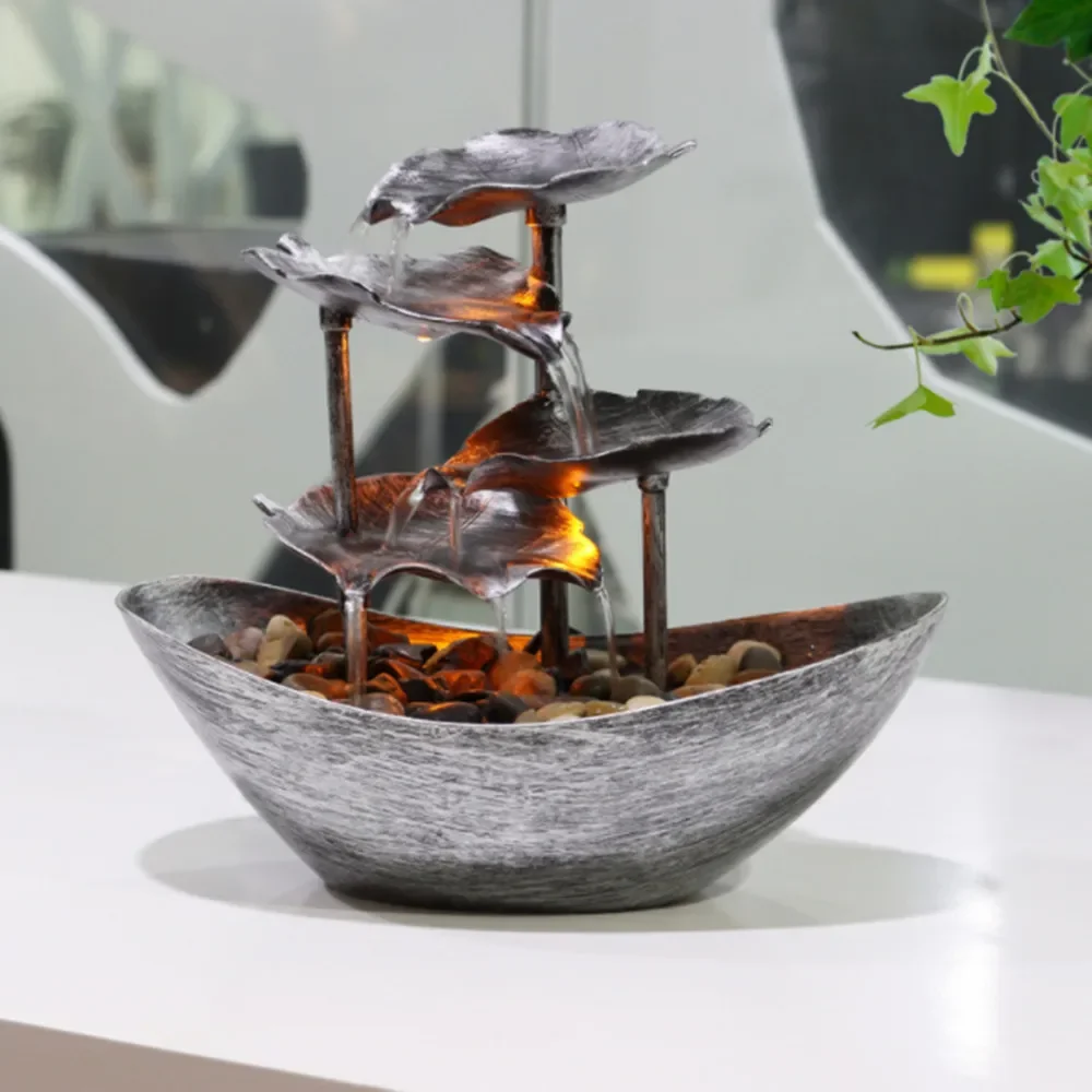 28 x 15 x 25CM Tabletop Water Fountain with LED Lights Desktop Fountain Mini Waterfall Indoor Tabletop Fountain Water Feature