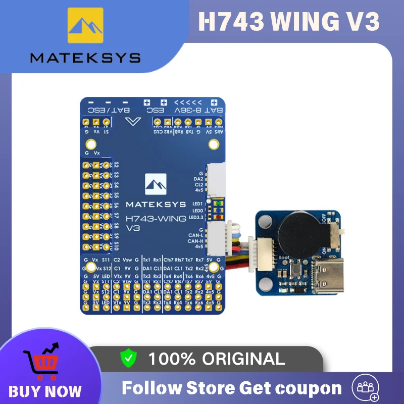 

Matek H743-WING V3 STM32H743VIT6 Built-in OSD Support Dual Camera INAV Flight Controller for RC FPV Airplane Fixed Wing Drones