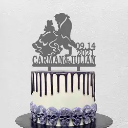 Custom Couple Name Date Beauty Bride and Beast Groom Funny Wedding Cake Topper YC292