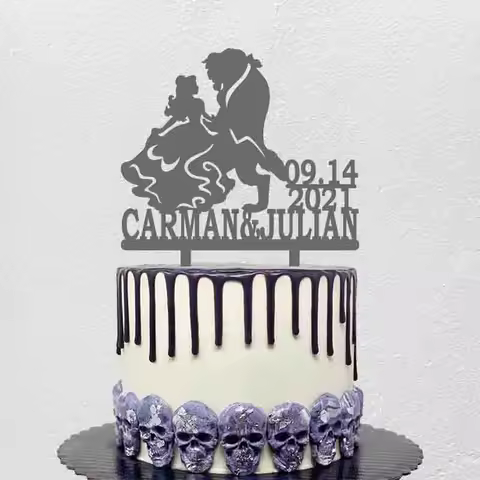 Custom Couple Name Date Beauty Bride and Beast Groom Funny Wedding Cake Topper YC292