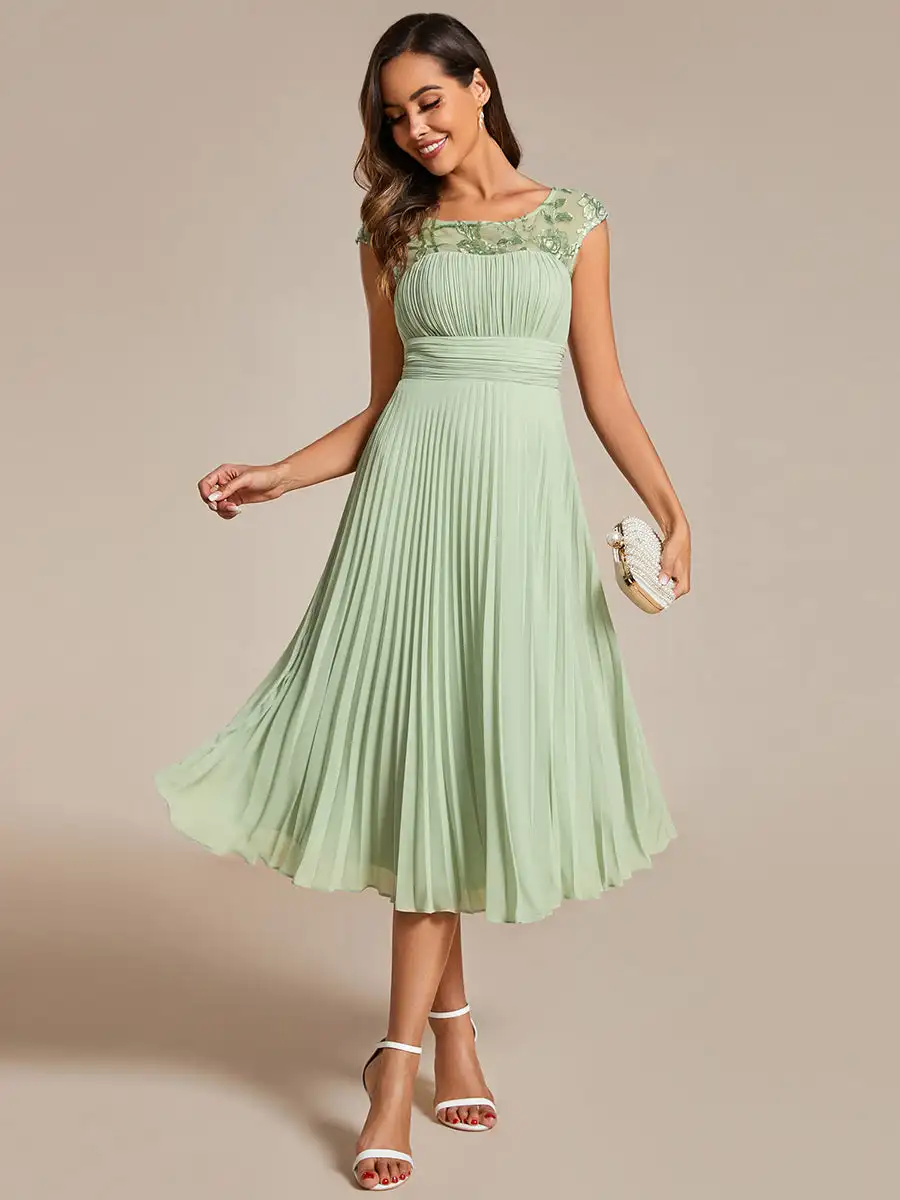 

Elegant Evening Dresses Round Neckline and Cap Sleeves 2024 Ever Pretty of A-Line Pleated Chiffon Mint Green Wedding Guest Dress